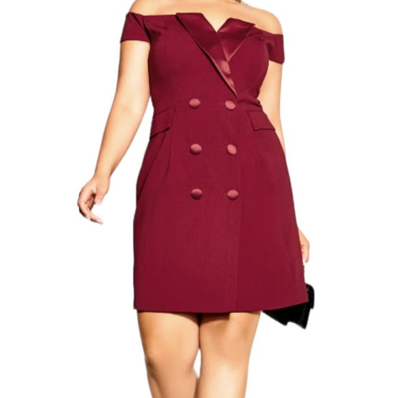City Chic dress off shoulder Tux Mini red size XL 22 - Picture 1 of 10